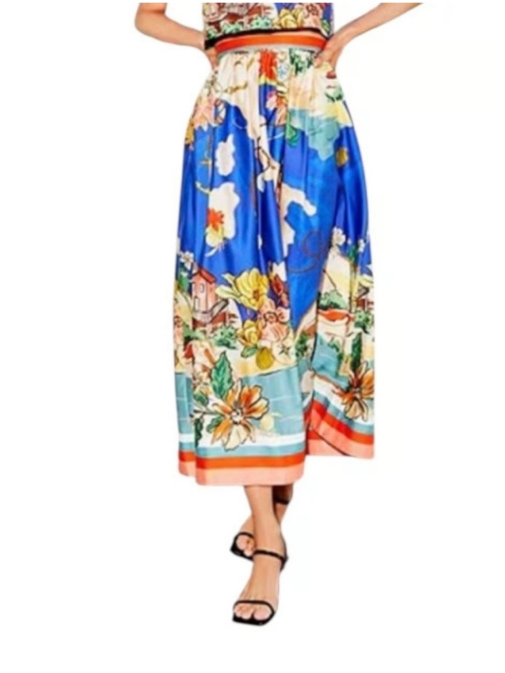 New Antonio Melani Evie Woven Ocean Print High Rise A Line Skirt size 0